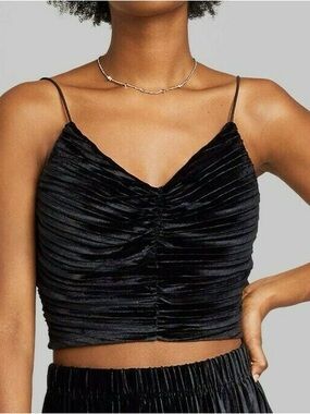 wild fable Black Ruched Velvet Crop Cami